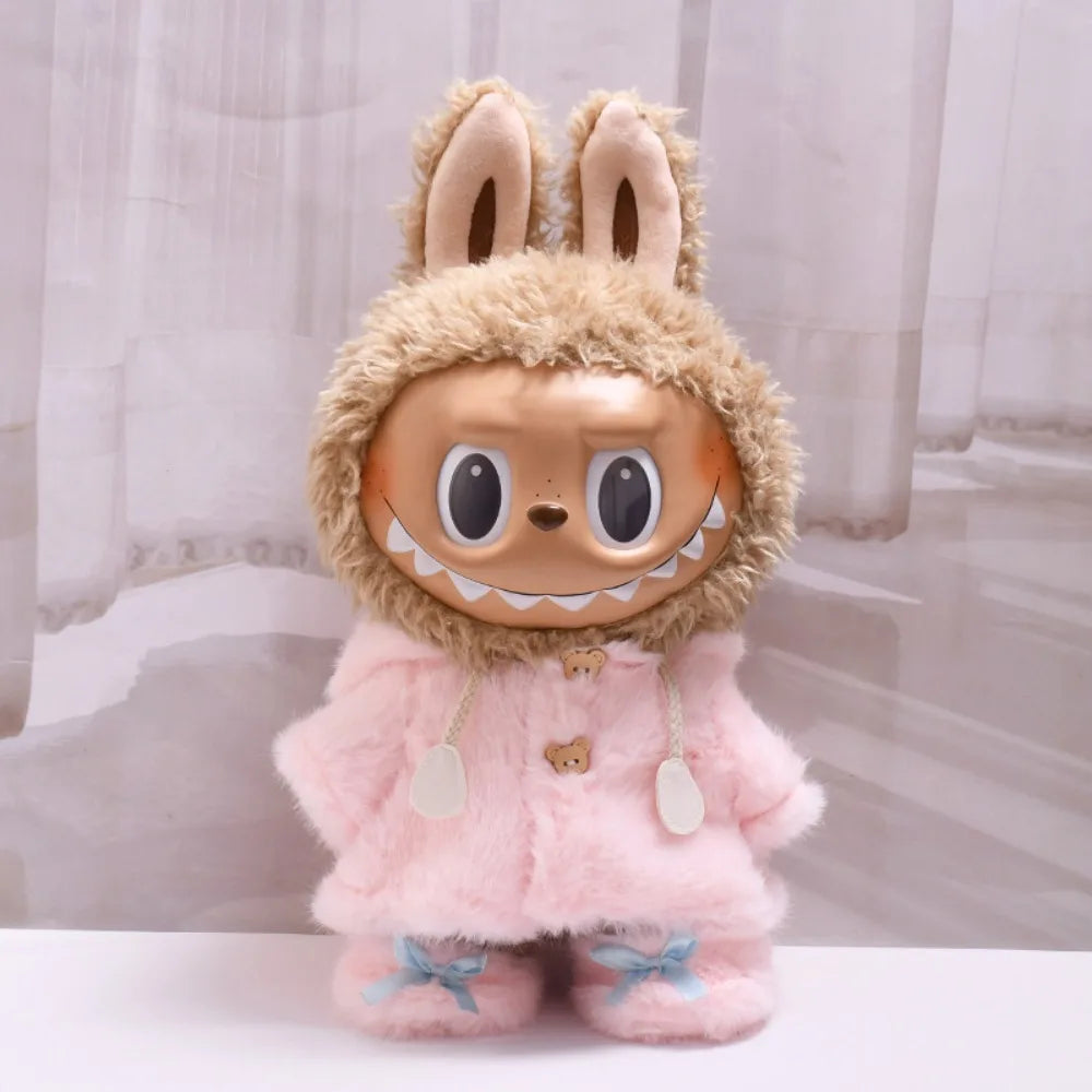 For 38cm Labubu Plush Doll Clothes Outfit Cute Bunny Hoodie Shoes Dolls Accessories Sitting Party Changing Dress Game DIY Toys