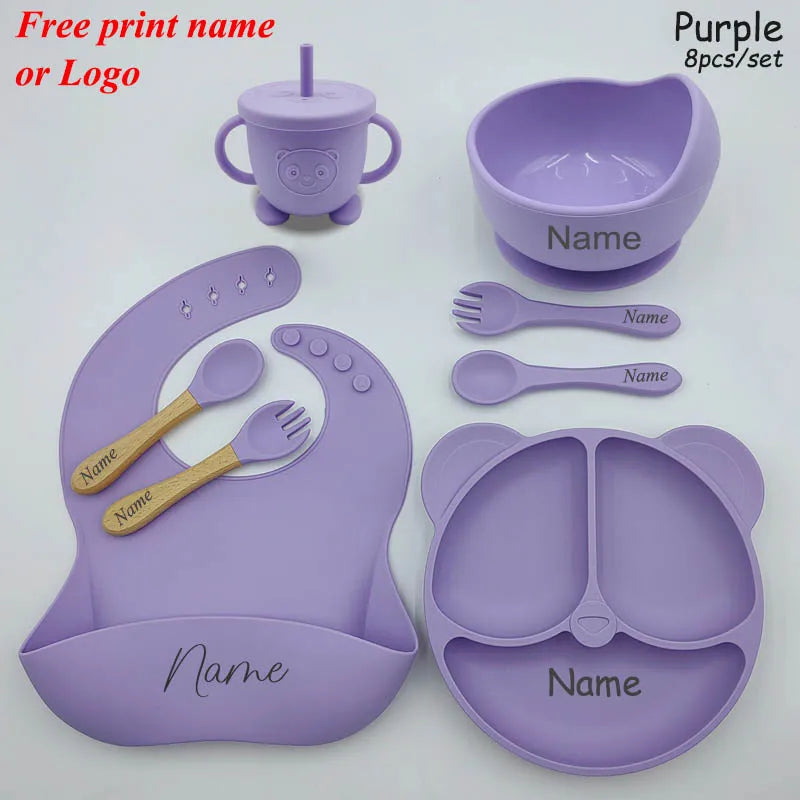 Baby Feeding Plate For Kids Personalized Baby's Name Feeding Sets Cartoon Bear Plate Customized Silicone Tableware For Children