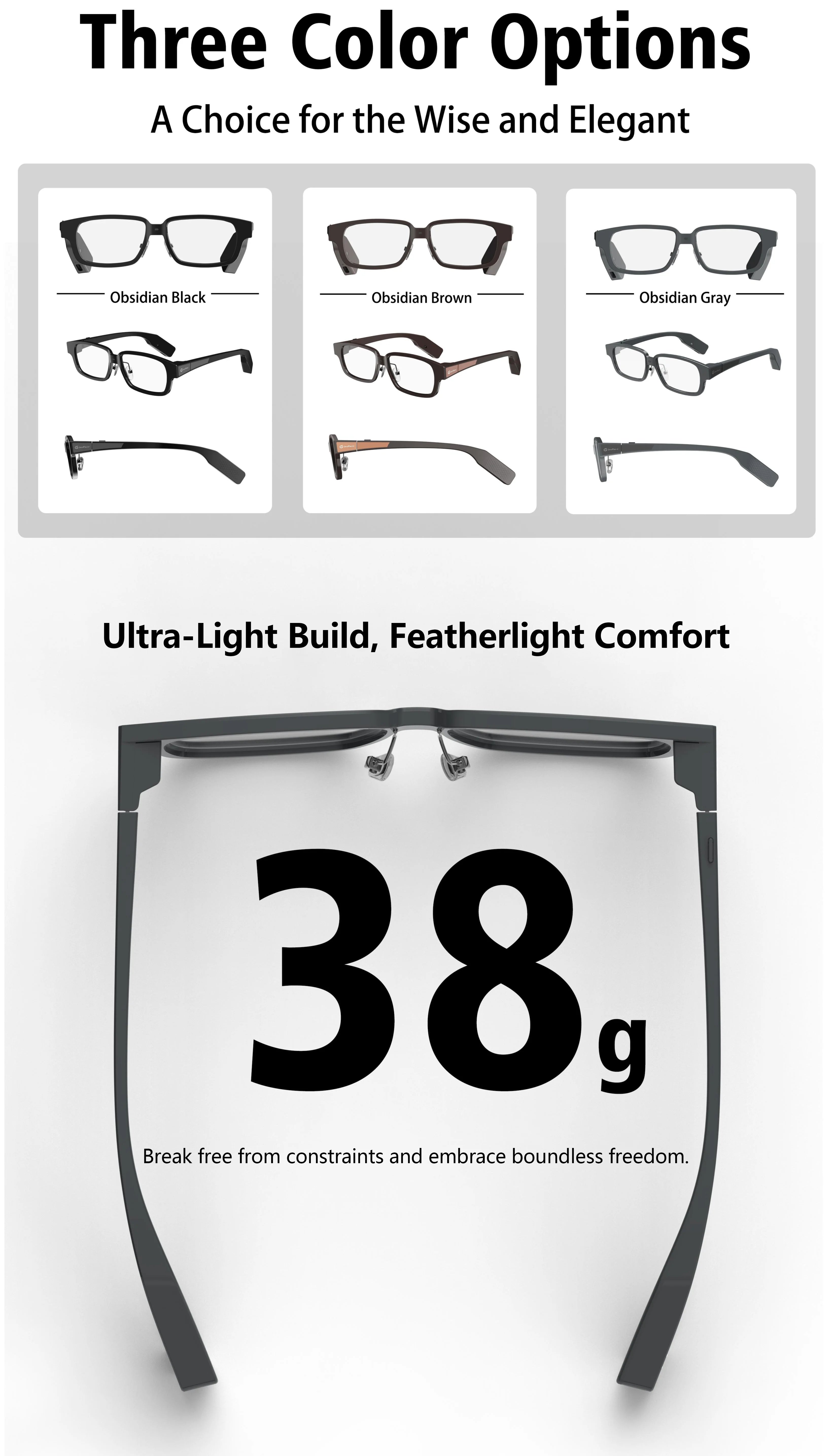 G3 Smart AR Glasses  Diffractive Waveguide, Dual Display, AI Translator, Bluetooth 5.3, 2500 Nits, 38g