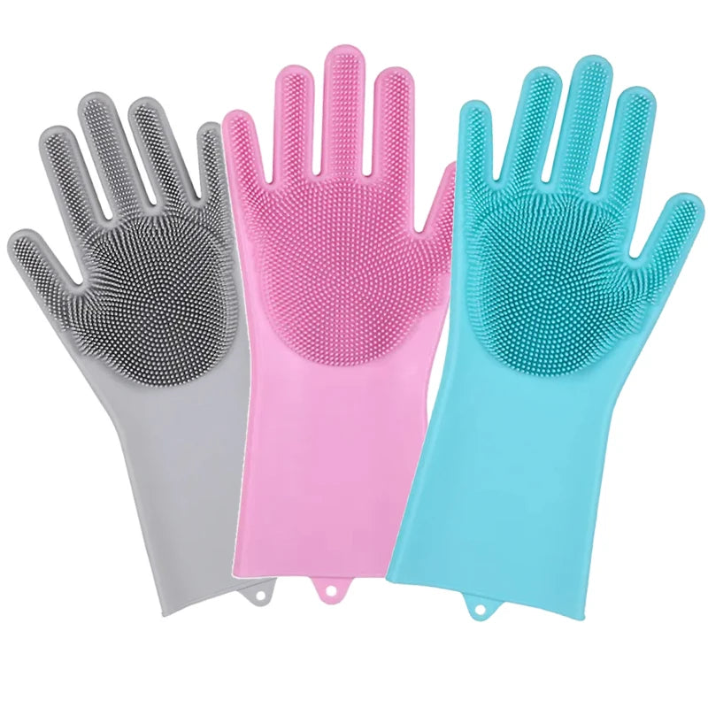 1Pair Dishwashing Cleaning Gloves Magic Silicone Scrub Rubber Dish Washing Glove Reusable Sponge Gloves Kitchen Cleaning Tools