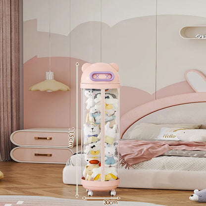 Large Transparent Toy Storage Bucket with Wheels – Kids’ Plush Organizer