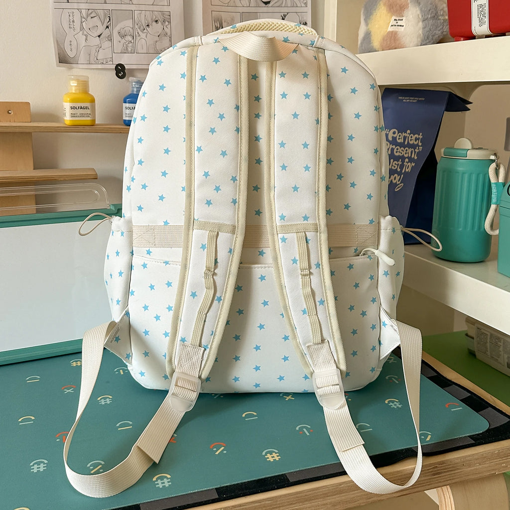 Women's Nylon Star Print Transparent Pocket Backpack Cute Casual Daily School Book Back Packs 2026 Girls Nylon Cute Backpacks
