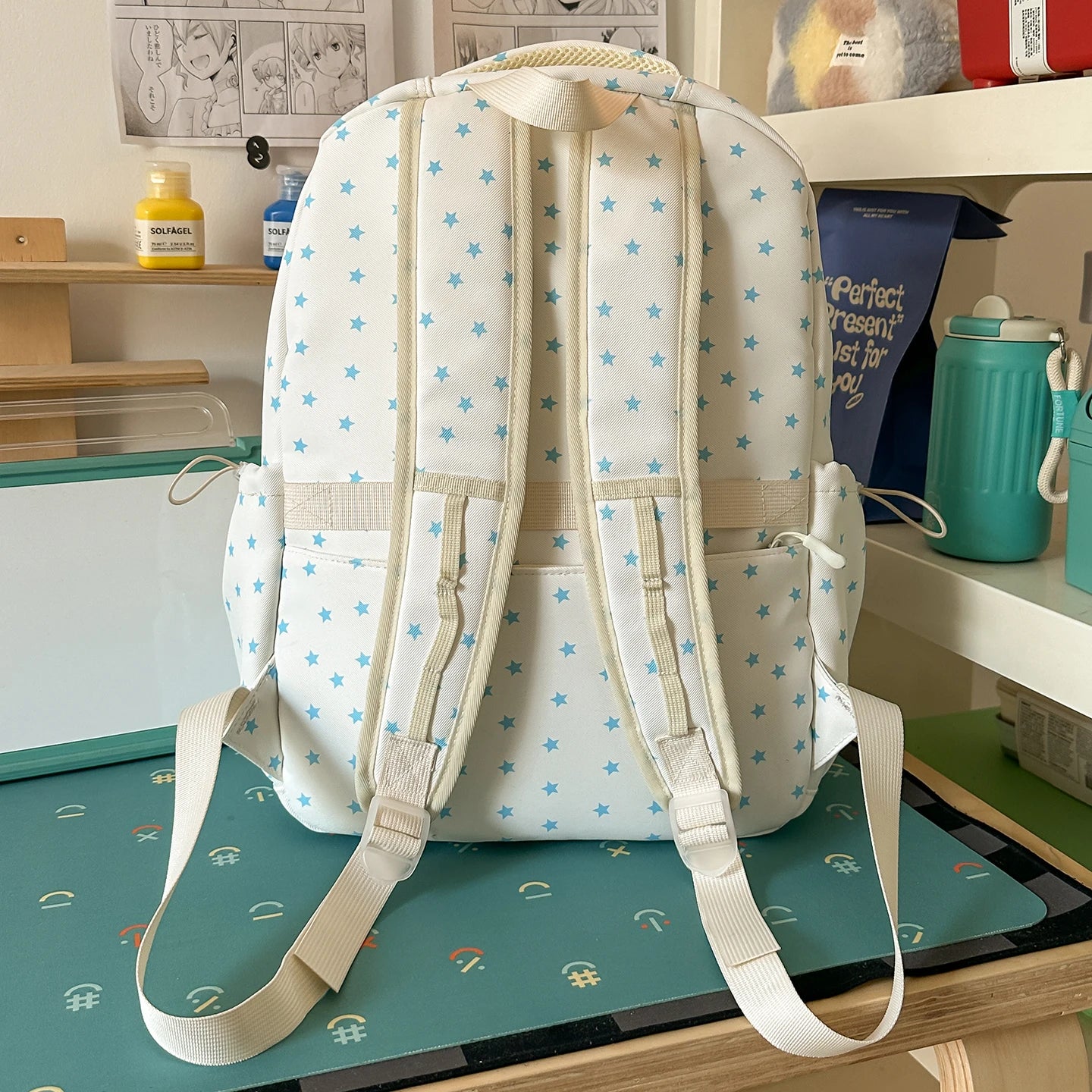 Women's Nylon Star Print Transparent Pocket Backpack Cute Casual Daily School Book Back Packs 2026 Girls Nylon Cute Backpacks