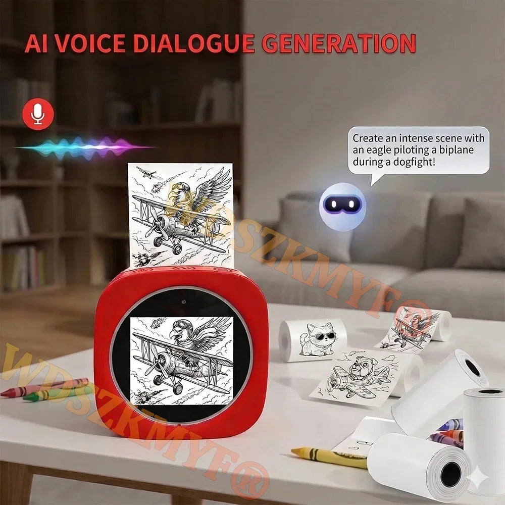 New AI Sticker Box AI Voice Activated Sticker Maker for Kids Instant Inkless Thermal Printer with Push-to-Talk Image Generation