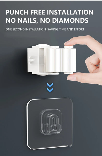 Multi-Purpose Strong Adhesive Wall Hooks – Mop & Broom Hanger