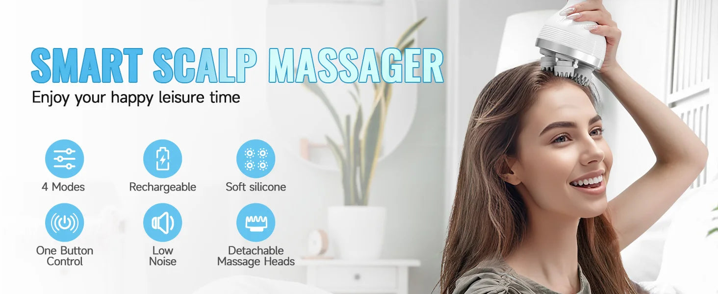 Electric Smart Head Massager Body Massage Neck Deep Tissue Kneading TYPE-C Wireless Waterproof Mini Scalp Massager  Stress Relax