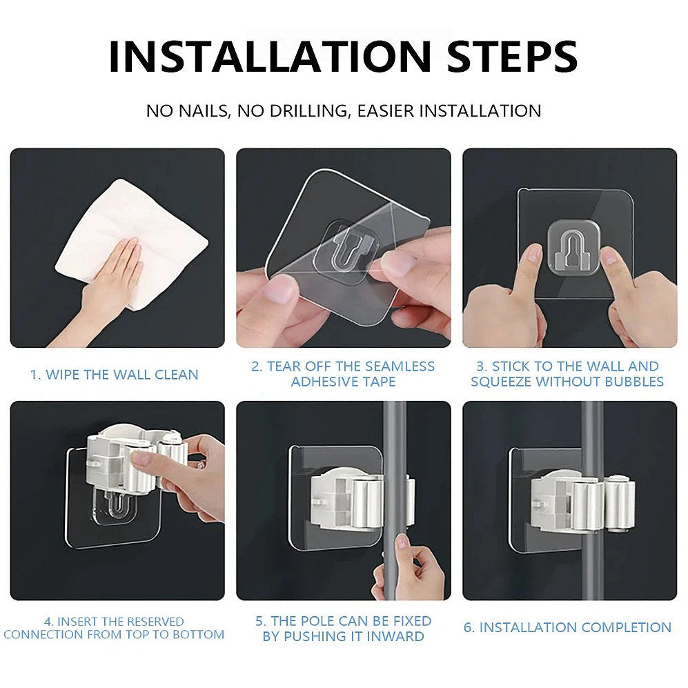 Multi-Purpose Strong Adhesive Wall Hooks – Mop & Broom Hanger