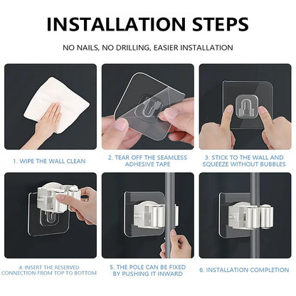 Multi-Purpose Strong Adhesive Wall Hooks – Mop & Broom Hanger