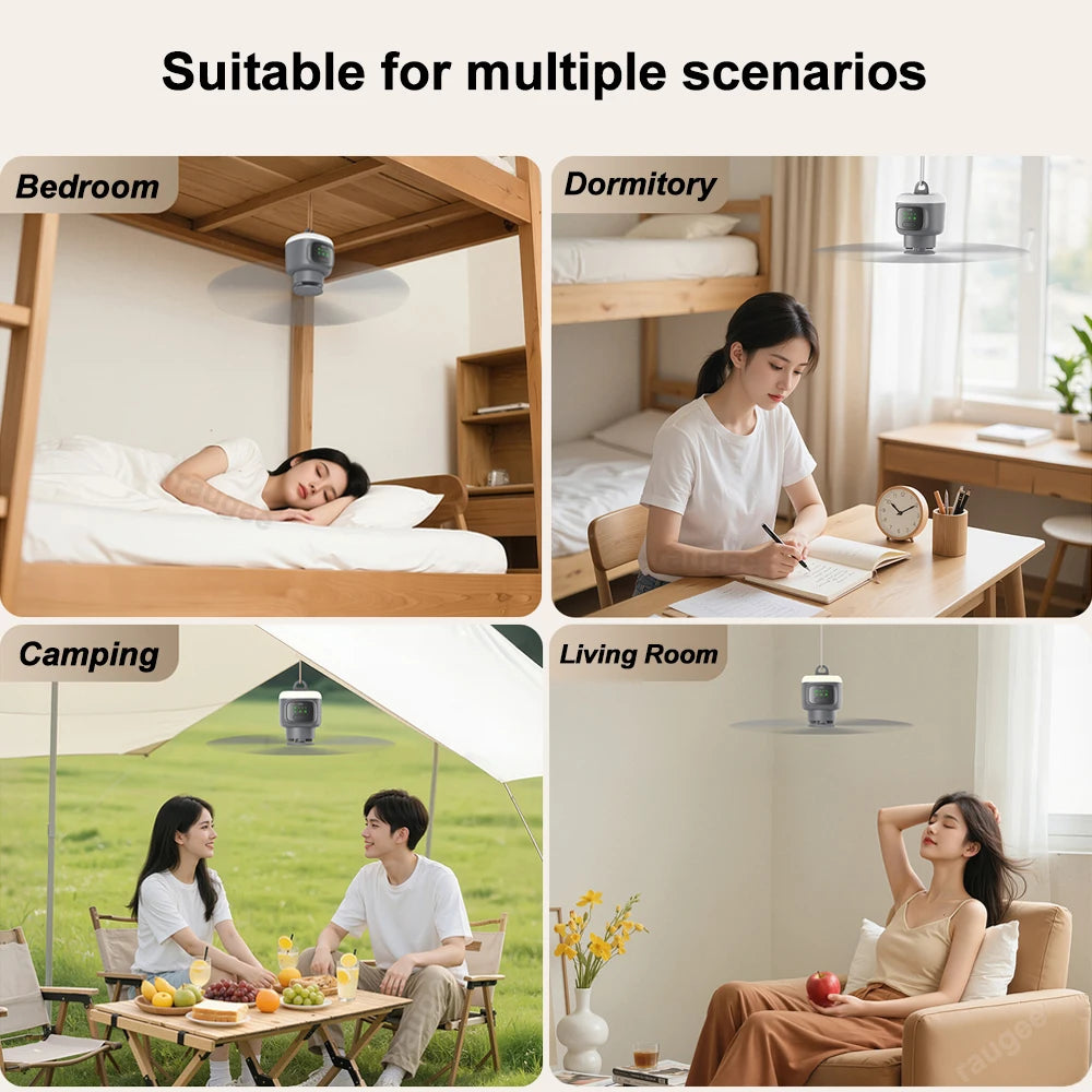 12000mAh Portable Ceiling Fans Outdoor Camping Fan Tent Air Circulator Cooler Rechargeable Electric Fan Remote Control LED Light