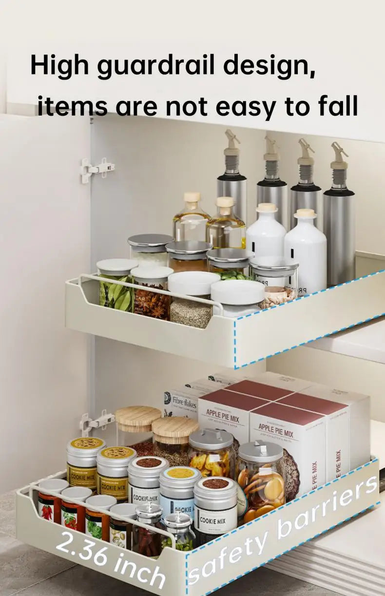 Kitchen Storage metal holdetr with Slide Rails Pull-out Drawer Storage Tray Spice Storage Rack Cabinets Organizer