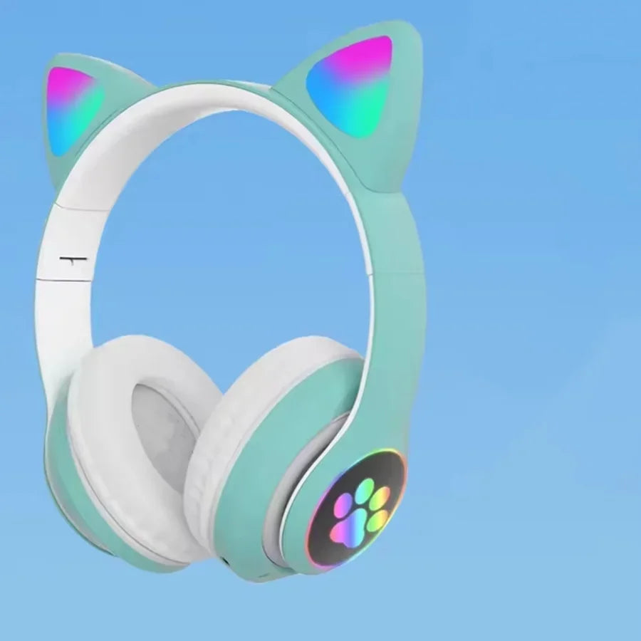 Flash Light Cute Cat Ears Wireless Headphone with Mic Control LED Kid Girl Stereo Music Helmet Phone Bluetooth Headset Gift