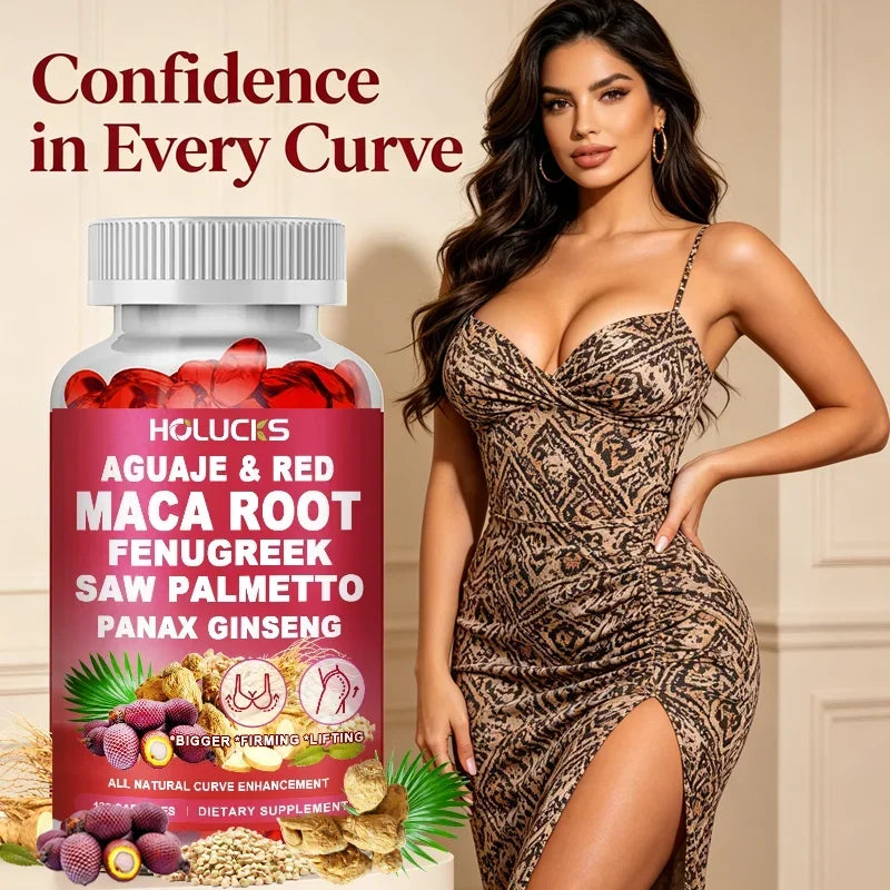 HOLUCKS Aguaje & Red Maca Capsules, with Fenugreek & Panax Ginseng, Support Curve Lifting, Skin Elasticity & Female Vitality
