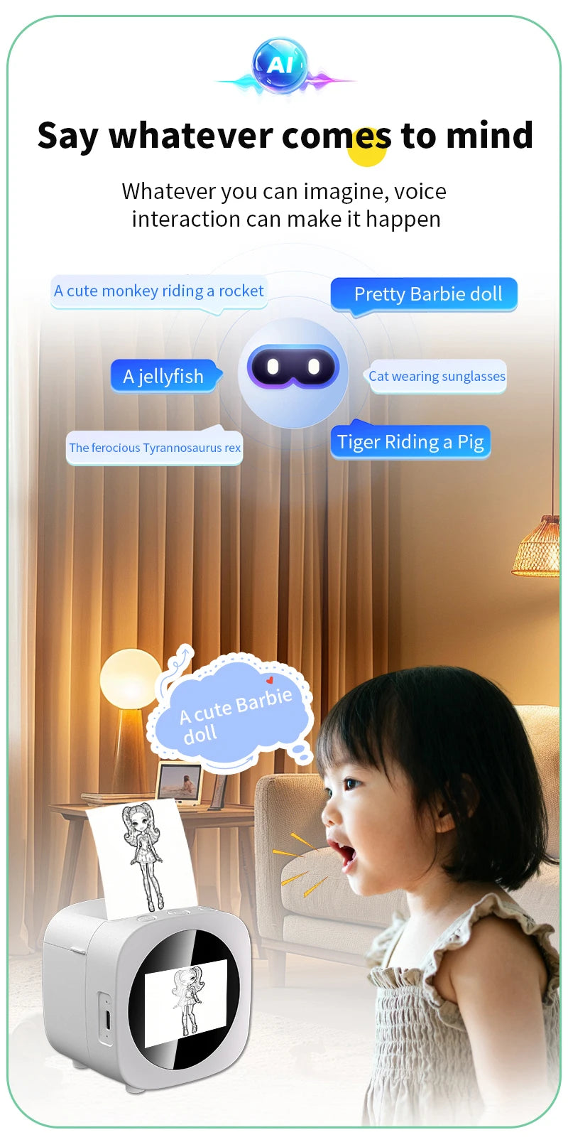 New AI Sticker Box AI Voice Activated Sticker Maker for Kids Instant Inkless Thermal Printer with Push-to-Talk Image Generation