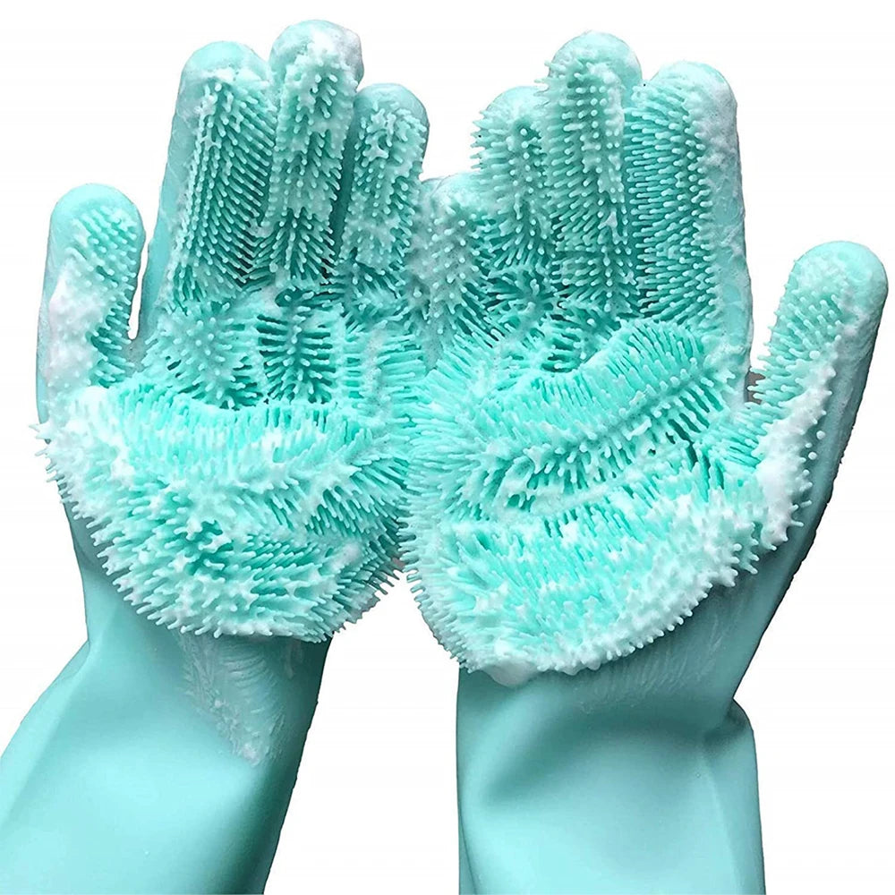1Pair Dishwashing Cleaning Gloves Magic Silicone Scrub Rubber Dish Washing Glove Reusable Sponge Gloves Kitchen Cleaning Tools