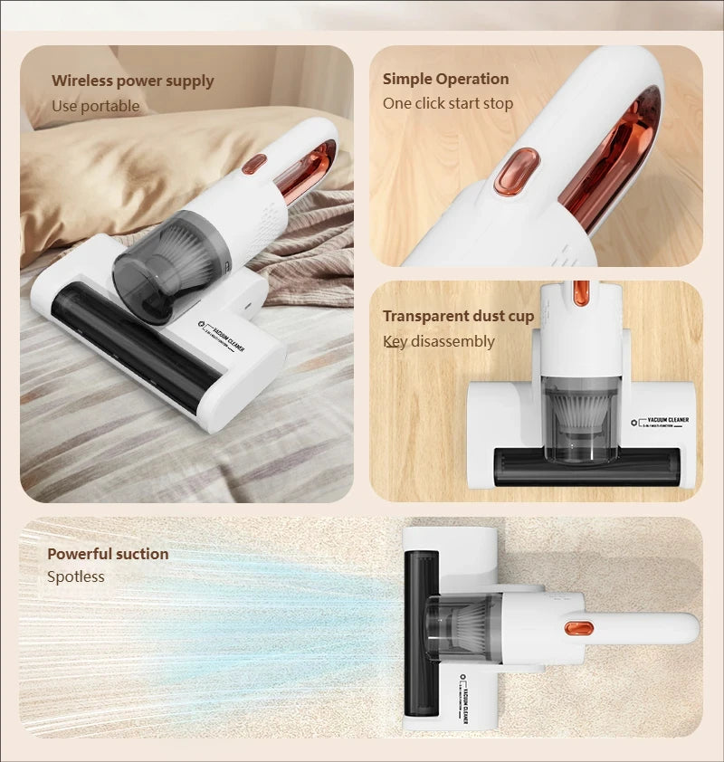 Portable Wireless Handheld Household Vacuum Cleaner Powerful UV HEPA Filter Mite Remover