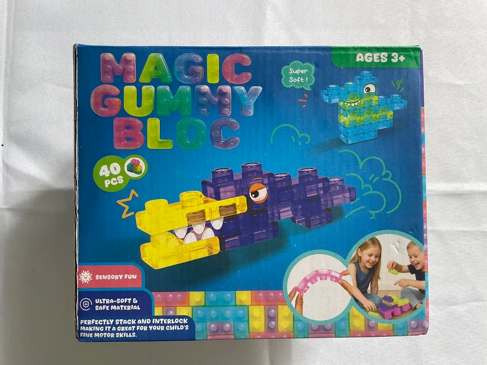 40PCS Magic Gummy Bloc Soft Building Blocks for Kids, Food-Grade TPE Sensory Stacking Toys, Transparent Jelly Bricks, Educationa