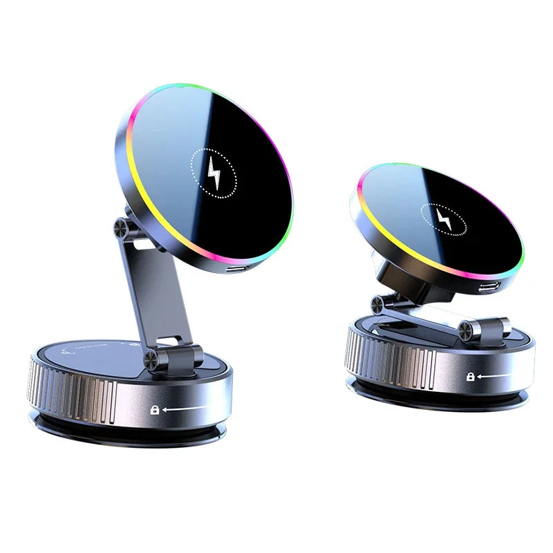 360 degree Rotation Foldable Magnetic Phone Holder, Vacuum Suction Cup Wireless Charger, Portable Universal Mount for Car, Gym