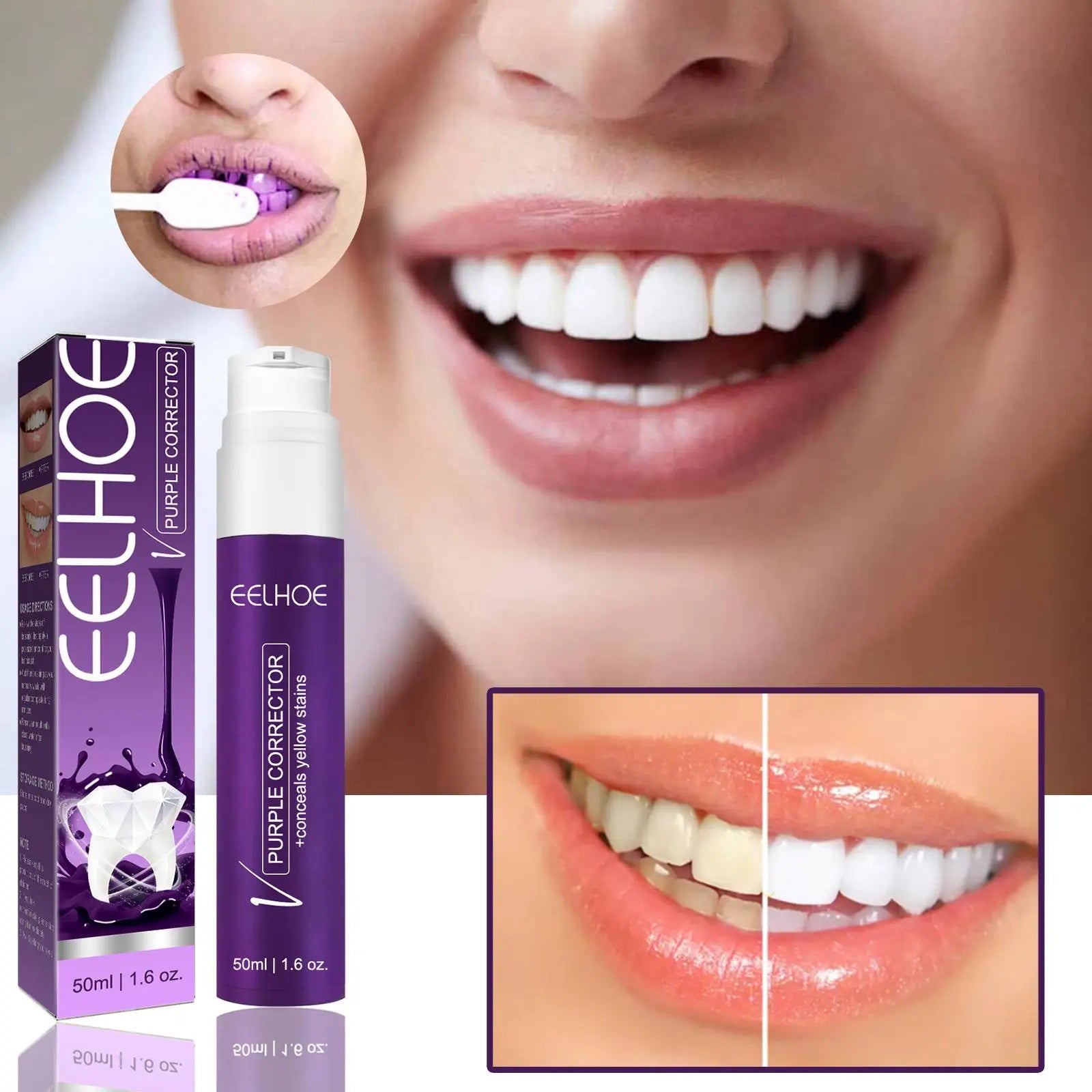 Purple Whitening Toothpaste Brightness Reduce Yellowing Teeth Whitening Colour Corrector Correct Yellow 50ml for Sensitive Teeth