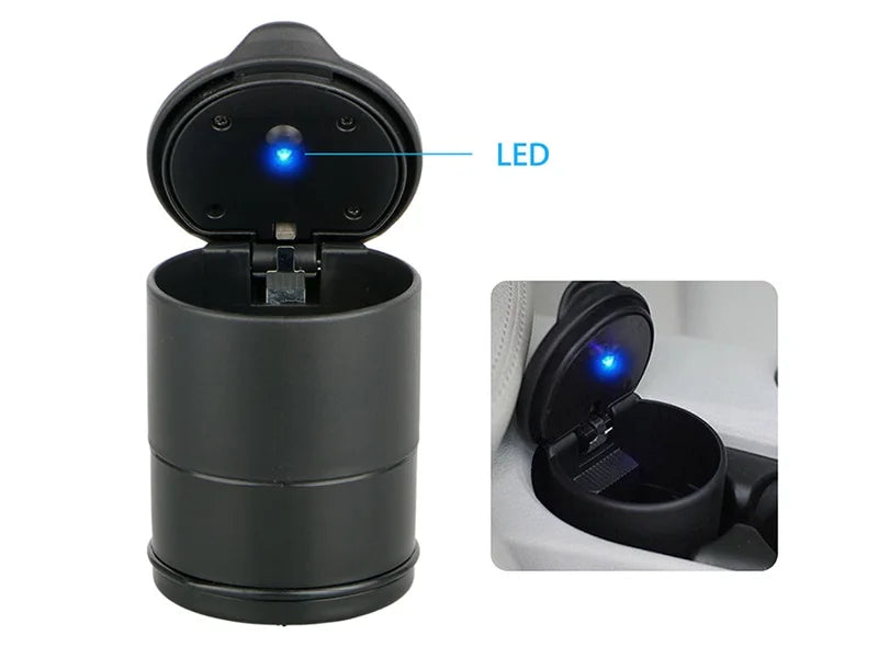 Car Ashtray LED Portable One Touch Open Automatic Indicator Blue Light Flame Retardant Smoke Cigar Ash Tray Car Accessories