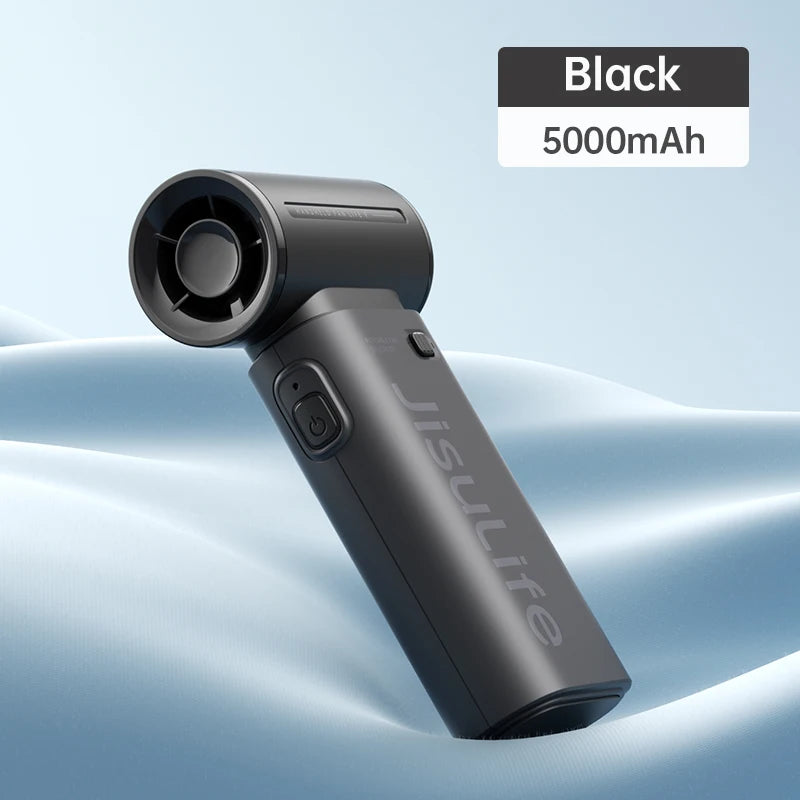 JISULIFE Handheld Turbo Fan, Super Strong Wind, 5 Speeds, Long Battery Life, 5000mAh USB Rechargeable, Multipurpose Pocket Fan