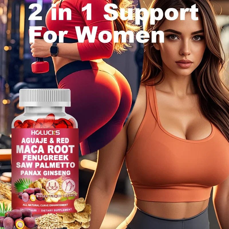 HOLUCKS Aguaje & Red Maca Capsules, with Fenugreek & Panax Ginseng, Support Curve Lifting, Skin Elasticity & Female Vitality