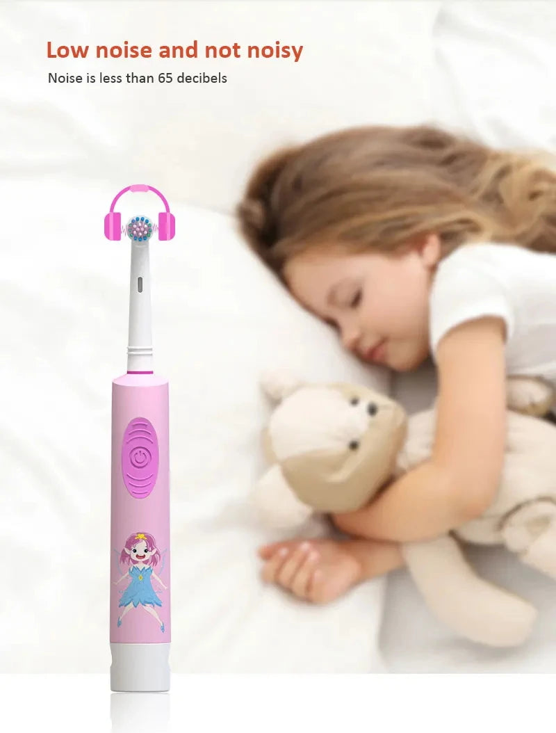 Kids Electric Toothbrush Soft Bristle Colorful Cartoon Rounded Vibrate Heads Teeth Brush Gum Care Battery Power 3-15 Years Old