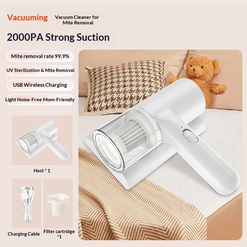 UV-C Sterilizing Cordless Handheld Vacuum, HEPA Filtration & Warm Air Dryer, Efficient Dust Mite Cleaner for Bedding, Sofa