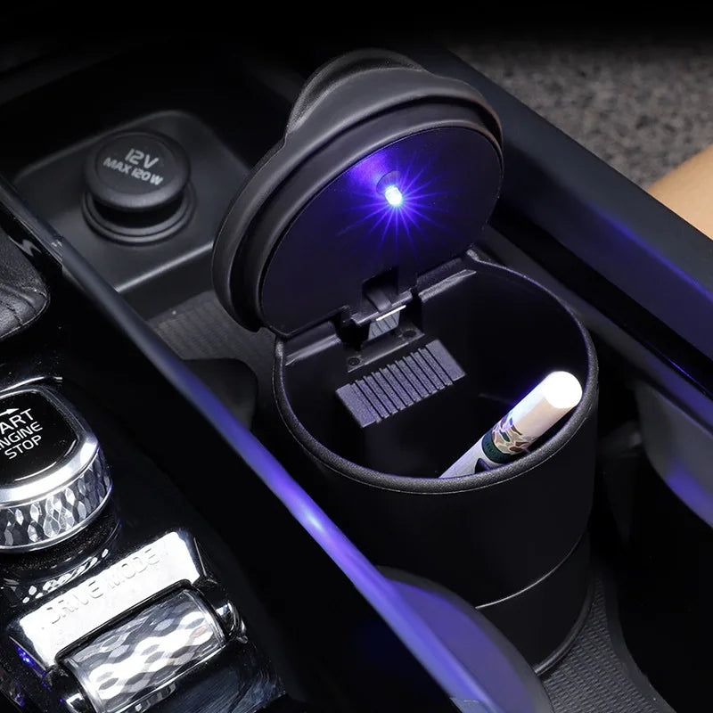 Car Ashtray LED Portable One Touch Open Automatic Indicator Blue Light Flame Retardant Smoke Cigar Ash Tray Car Accessories