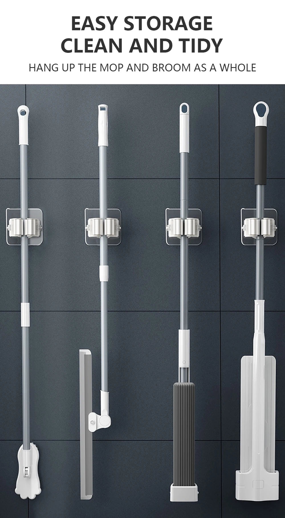 Multi-Purpose Strong Adhesive Wall Hooks – Mop & Broom Hanger