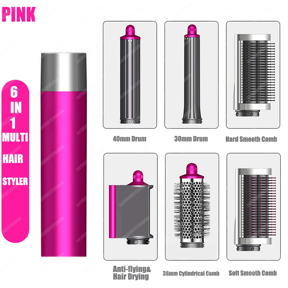 Hot Air Brush Auto-Curling 6 in1 Professional Multi Hair Styler Wrap Iron Straightener Hair Brush Curly Hair Dryer With Nozzles