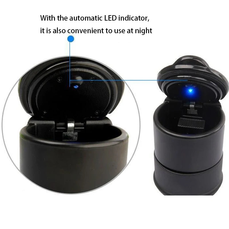 Car Ashtray LED Portable One Touch Open Automatic Indicator Blue Light Flame Retardant Smoke Cigar Ash Tray Car Accessories