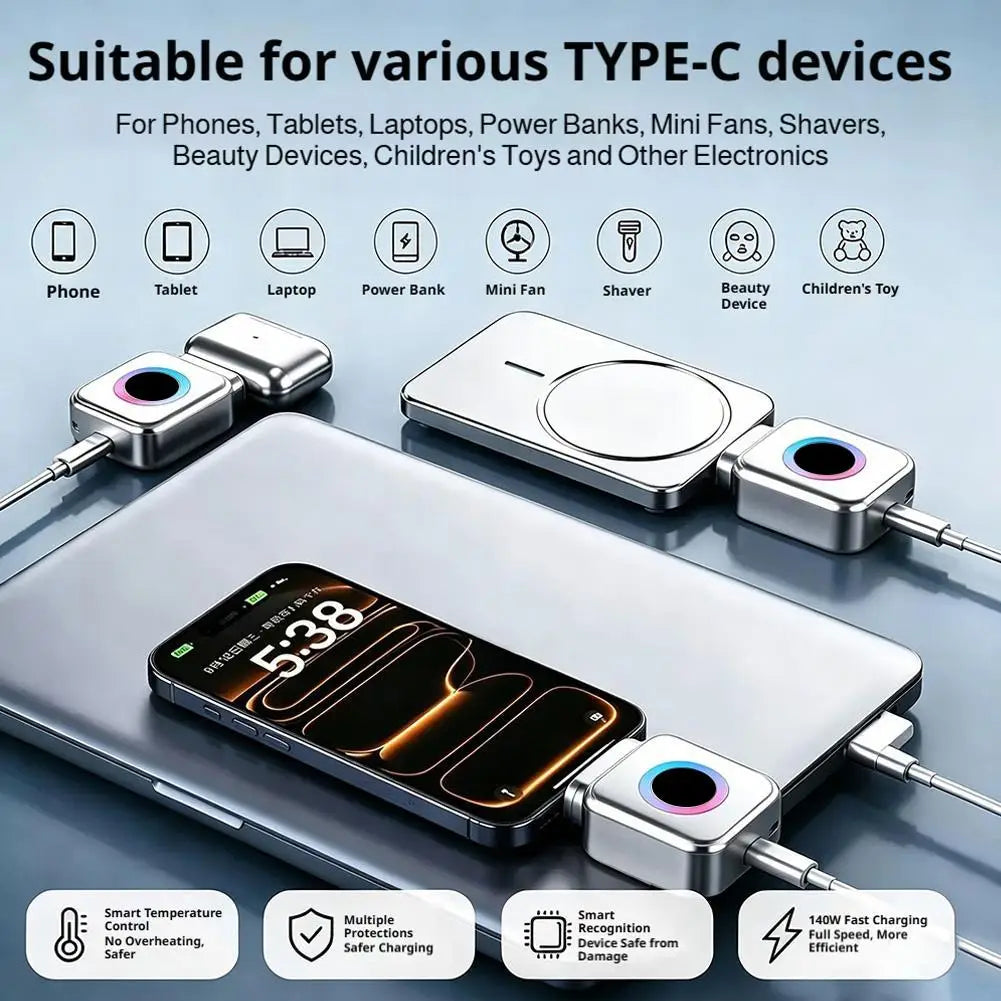 140WAi Type-C Phone Charger Fast Charging Adapter Automatic Power-Off Full Charge Separator for earphone Mobile Phone Charging