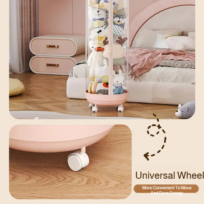 Large Transparent Toy Storage Bucket with Wheels – Kids’ Plush Organizer