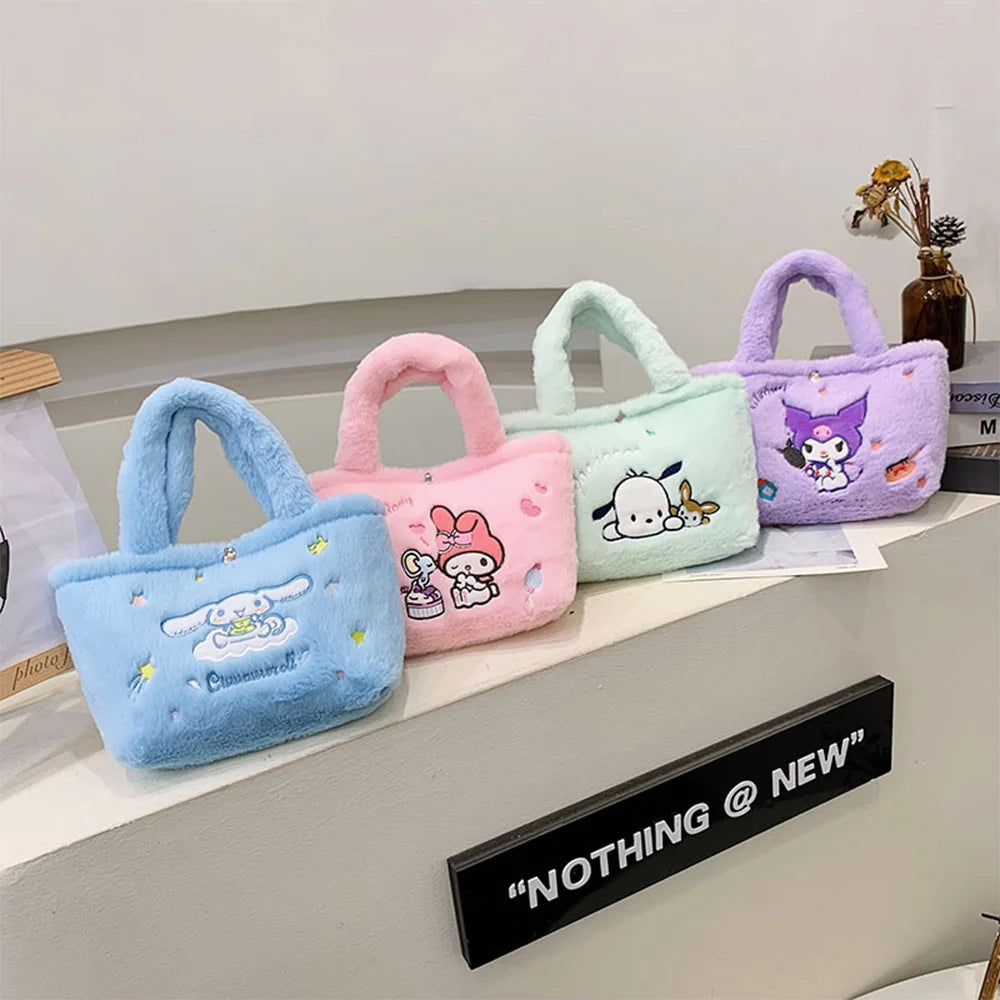 Sanrio Cinnamoroll Pochacco Plush Bag Kawaii Soft Plushies Handbag Cute Storage Bag Shopping Bags Women Girls Gifts