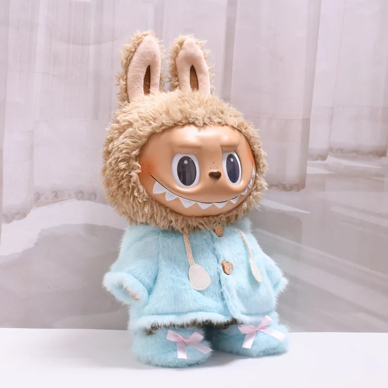 For 38cm Labubu Plush Doll Clothes Outfit Cute Bunny Hoodie Shoes Dolls Accessories Sitting Party Changing Dress Game DIY Toys