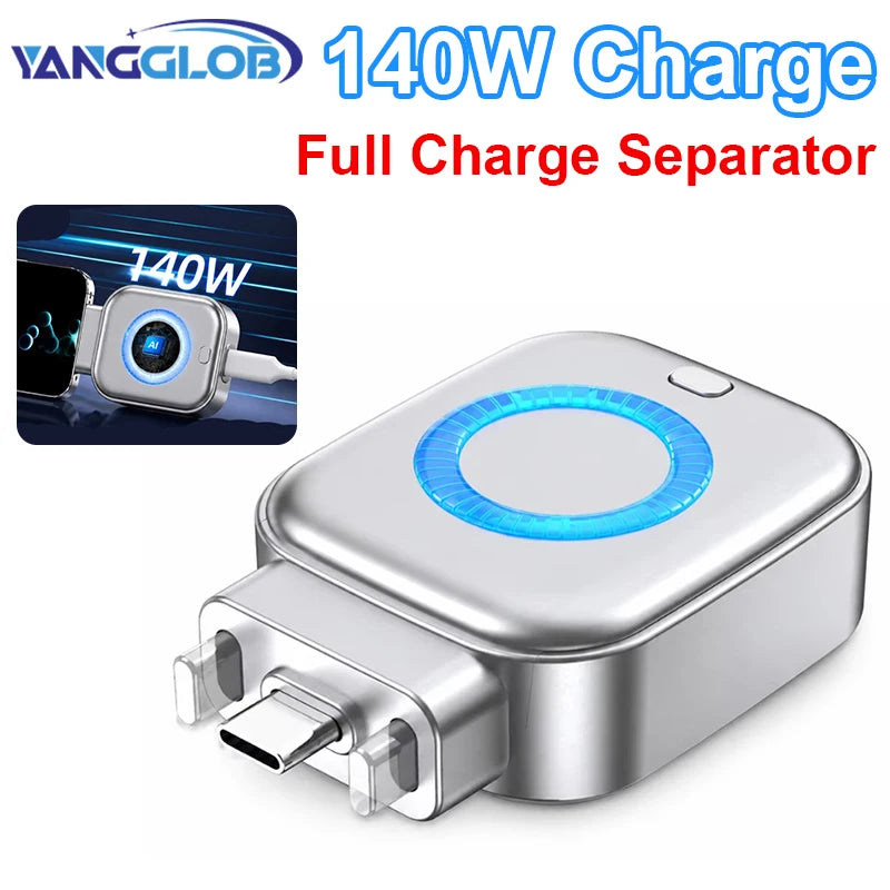 New Portable Intelligent Full Charge Separator Adapter Auto Power-Off Safe Overnight Stay 140W Type-C Fast Charging Converter