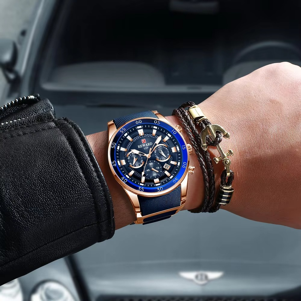 Haino Teko RW-48 Smart Watch © Mens Watches Luxury Quartz Blue Watch Full Steel Men