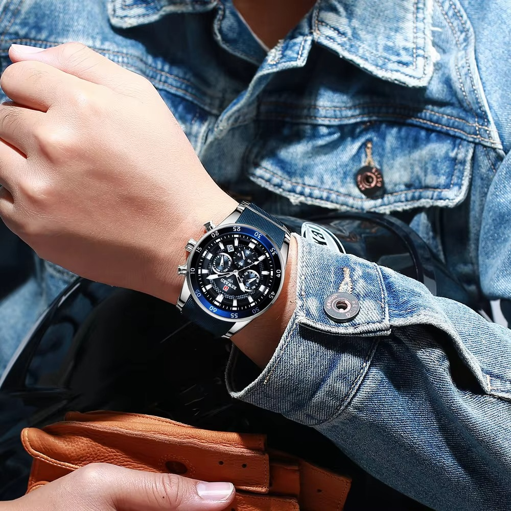 Haino Teko RW-48 Smart Watch © Mens Watches Luxury Quartz Blue Watch Full Steel Men